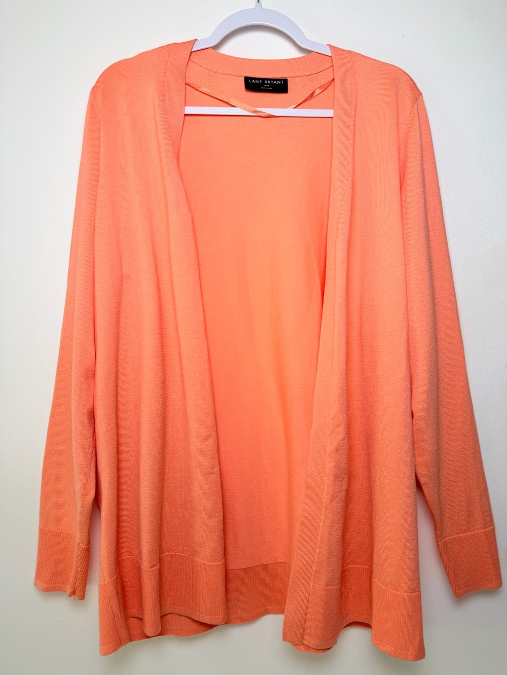 Lane Bryant Orange Solid Open Front Knit Cardigan Sweater Ribbed Trim 14/16